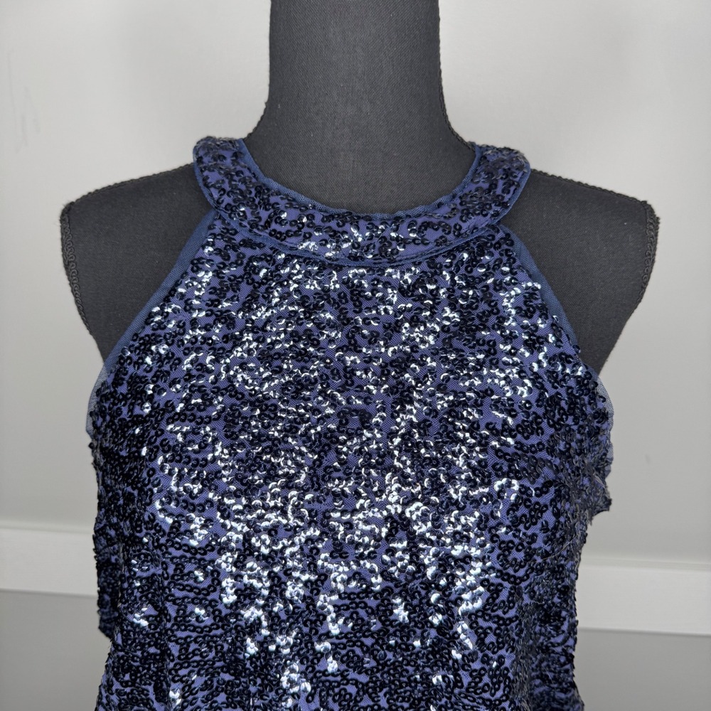 Jump Apparel by‎ Wendye Chaitin Navy Blue Sequin Halter Dress Teen Size 11/12